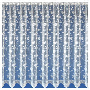 Corsica net curtain: A delicate white lace curtain featuring a climbing leaf design, perfect for adding privacy and a touch of nature to your home