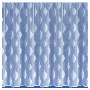 Sheer white Net curtains with abstract leaf pattern softly filter light in a modern living room